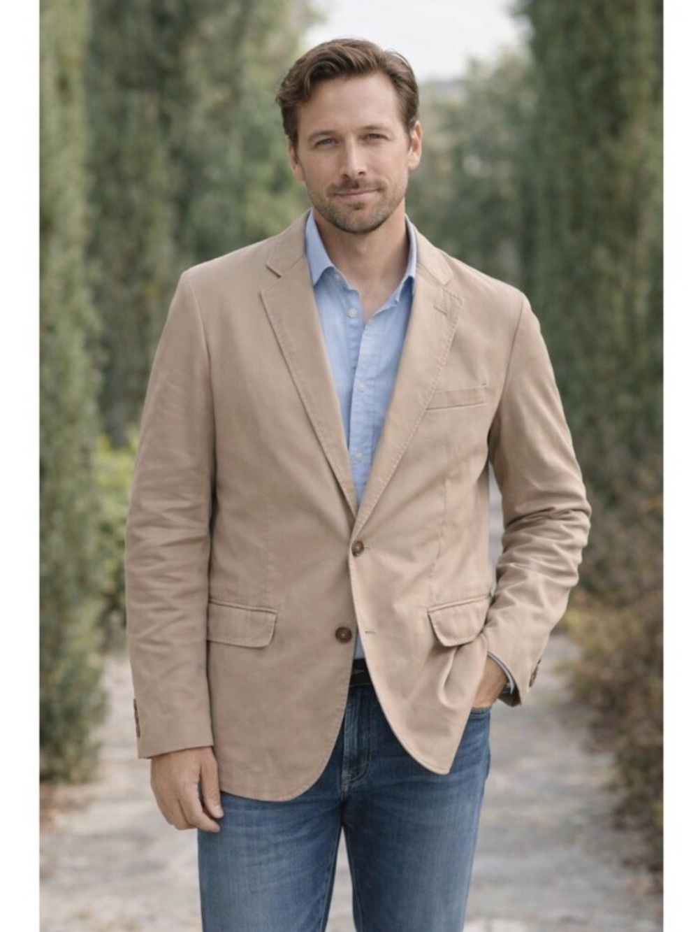 J. Crew Men's Khaki Ludlow Sport Jacket XL Long sleeve cotton Blazer Two Buttons